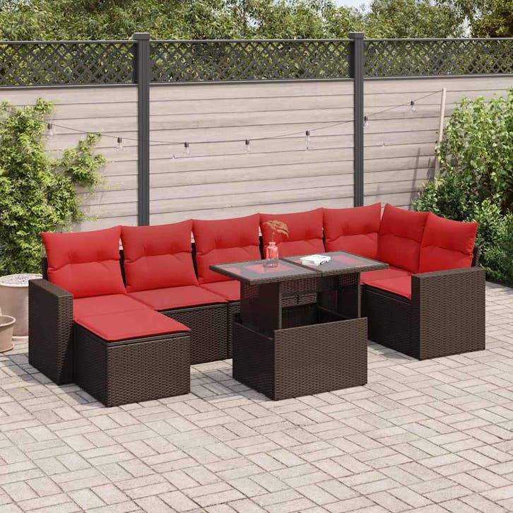 vidaXL 8-delige tuinbankset met kussens, bruin polyrotan en, Jardin & Terrasse, Ensembles de jardin, Envoi