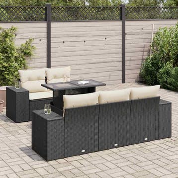 vidaXL 6-delige Loungeset met kussens poly rattan zwart, Verzenden, Nieuw, Loungeset