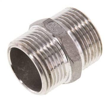 Dubbele Nippel G1 RVS Vlakke Afdichting 16bar 36mm Hex, Verzenden, Nieuw