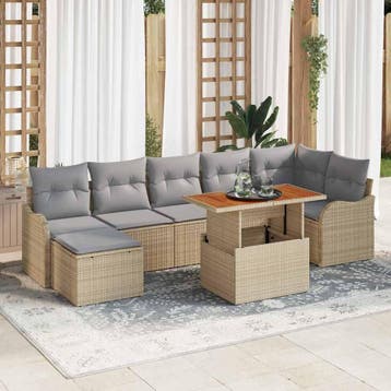 vidaXL Tuinbank Set 8 st Beige Poly rattan, Verzenden