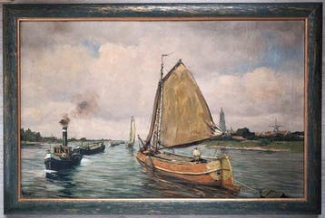 Daniël Been (1885 -1967) - Rivier gezicht op Rhenen met de