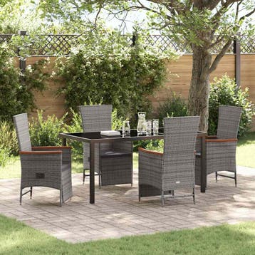 vidaXL Tuin Eettafel Set met kussen 5 pcs Grijs poly rattan, Verzenden, Nieuw