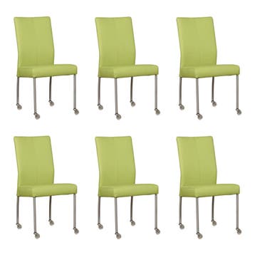 Set van 6 Leren eetkamerstoelen Comfort met wieltjes -, Ophalen of Verzenden, Nieuw, Leer, Eén
