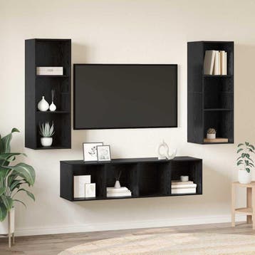 vidaXL Tv-meubelset 3 st Zwart Eiken Bewerkt hout, Verzenden, Nieuw