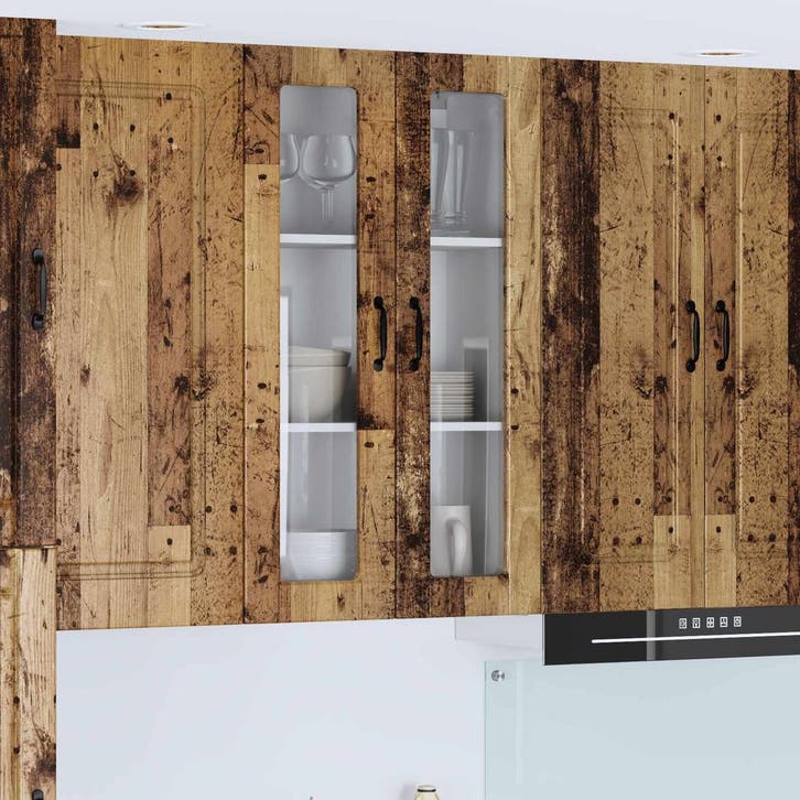 vidaXL Wandglas Kasten PORTO Oudhout 60 x 31 x 100 cm, Huis en Inrichting, Kasten | Overige, Nieuw, Verzenden