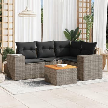 vidaXL 5-delige Loungeset met kussens poly rattan grijs, Verzenden, Nieuw, Loungeset