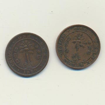 Ceylan. Victoria - George V. 1 Cent 1870-1914 (Lot of 2