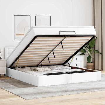 vidaXL Bed poef met matrassen en LEDs 160x200cm kunstleer, Verzenden