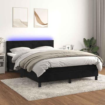 vidaXL Boxspring met matras en LED fluweel zwart 140x200 cm, Verzenden, Nieuw
