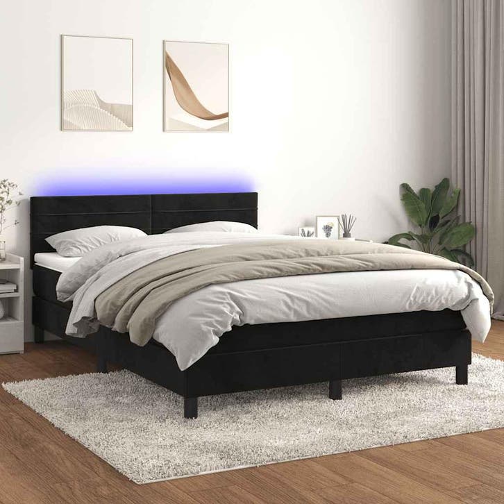 vidaXL Boxspring met matras en LED fluweel zwart 140x200 cm, Maison & Meubles, Chambre à coucher | Lits, Envoi