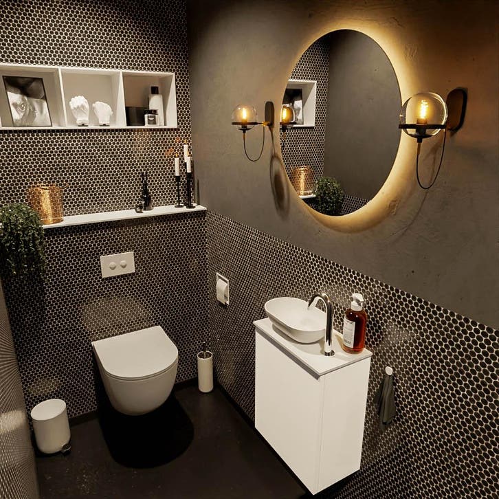 MONDIAZ FOWY toiletmeubel 40cm kleur talc. Waskom positie, Doe-het-zelf en Bouw, Sanitair, Bad, Nieuw, Ophalen of Verzenden