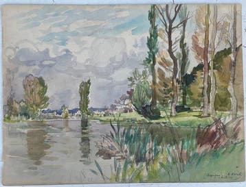Alexandre Nozal (1852–1929) - Paysage de bord de rivière.