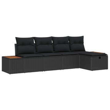 vidaXL Tuinbank Set 5 st Zwart poly rattan, Verzenden