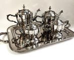 Elegant French Art Nouveau Silver Plated Coffee Set with Try