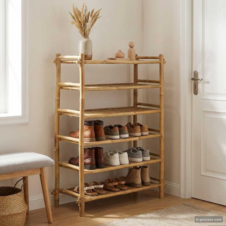 vidaXL Schoenrek met plank Naturel 6-niveaus Bamboe, Huis en Inrichting, Kasten | Schoenenkasten, Nieuw, Verzenden