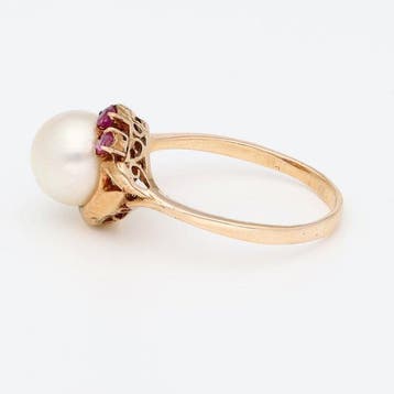 Ring - 14 karaat Geel goud - Parel / Topaas