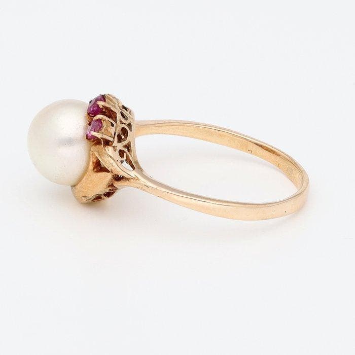Ring - 14 karaat Geel goud - Parel / Topaas, Bijoux, Sacs & Beauté, Bagues