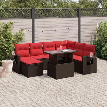 vidaXL 8-delige tuinbankset met kussens, bruin polyrotan, Verzenden