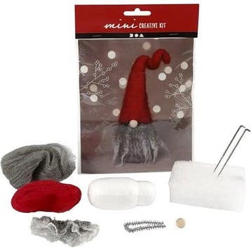 Diykit pakket hobbyset mini kerstgnoom rode muts baard 13 cm, Nieuw