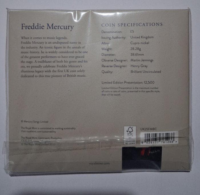 Verenigd Koninkrijk. 5 Pounds 2025 Freddie Mercury (Zonder, Postzegels en Munten, Munten | Europa | Niet-Euromunten