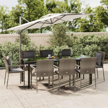 vidaXL 9-delige Tuinset met kussens poly rattan zwart en, Tuin en Terras, Verzenden, Nieuw, Tuinset