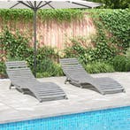 vidaXL Ligbedden 2 st 184x55x64 cm massief acaciahout grijs, Tuin en Terras, Verzenden, Nieuw