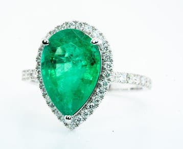 Zonder minimumprijs - Ring - 14 karaat Witgoud, Vivid Green