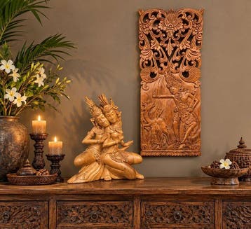 Twee Balinese houtsnijwerken - Beeld - Indonesië (Zonder