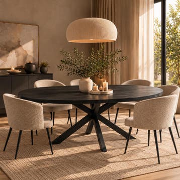 Eettafel Torino – Ovaal Massief Mangohout Zwart – 200 cm, Huis en Inrichting, Verzenden, Eikenhout, Nieuw, 50 tot 100 cm