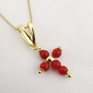 Corail - Argent - Collier avec pendentif - fait à la main