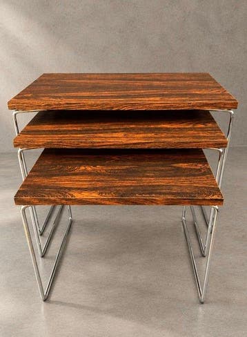 Brabantia, Van Elderen - Set bijzettafels (3) - Hout, Metaal, Antiek en Kunst