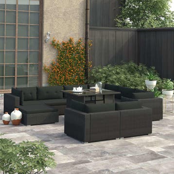 vidaXL 10-delige Loungeset met kussens poly rattan zwart, Verzenden, Loungeset