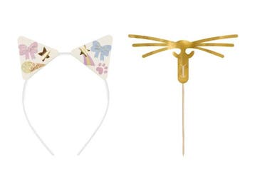 Cat Ears Headband and Mustache Set with Stickers (1 pkt / 5, Verzenden, Nieuw