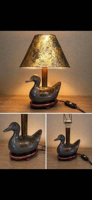 Bureaulamp - Keramiek, Messing, Hout, Metaal