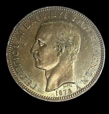 Griekenland. Georges I. 5 Drachmai 1876 / Rare in such, Postzegels en Munten