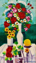 Athos Faccincani (1951) - Bottiglia con armonia di fiori