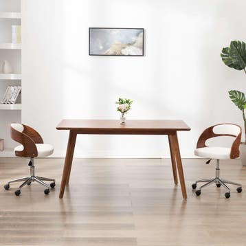 vidaXL Eetkamerstoel draaibaar gebogen hout en kunstleer wit, Verzenden, Nieuw