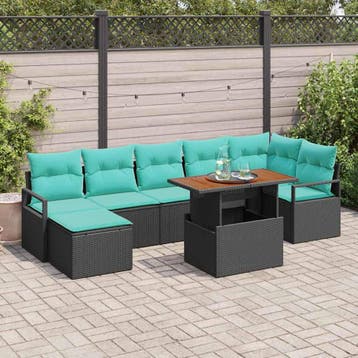 vidaXL Tuin Eettafel Set met kussen 8 pcs Zwart en, Verzenden
