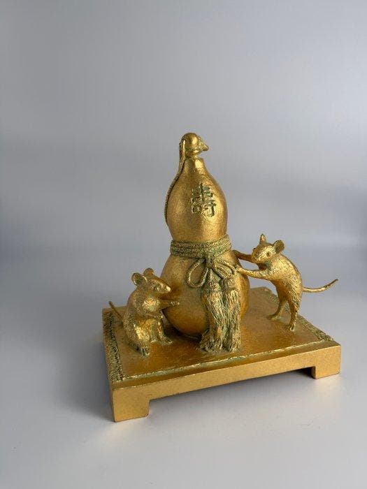 Brons, Bladgoud - Naoki Tominaga(1913-2006) - Pompoen en, Antiquités & Art, Antiquités | Autres Antiquités