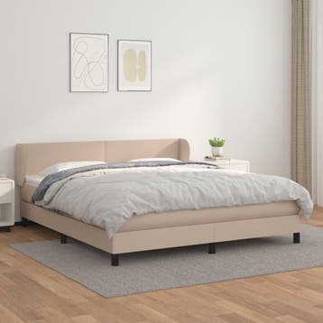 vidaXL Boxspring met matras kunstleer cappuccinokleurig, Verzenden