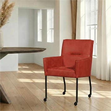 Leren eetkamerstoel met wieltjes en armleuning Lucky -, Huis en Inrichting, Stoelen, Bohemian, Industrieel, Modern, Scandinavisch