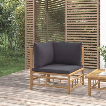 vidaXL Tuinhoekbank met kussens bamboe donkergrijs, Verzenden, Nieuw