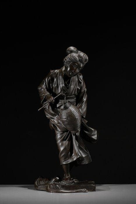 Bronze patiné - Signed Genrysai Seiya z z - Un bel, Antiek en Kunst, Antiek | Overige Antiek