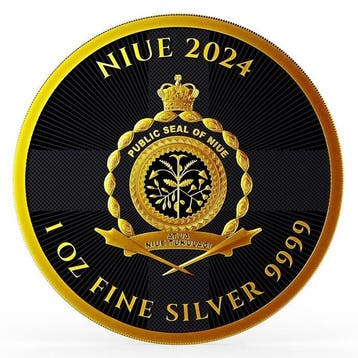 Niue. 2 Dollars 2024 - English Lion Black Platinum 24k Gold