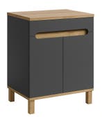 Badplaats Wastafelkast Otero 60 cm - Grijs met Eiken, Huis en Inrichting, Badkamer | Badkamermeubels, Verzenden, Nieuw