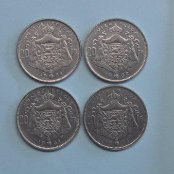België. Albert I. 20 Francs/4 Belga 1932 Frans ( Pos A en B
