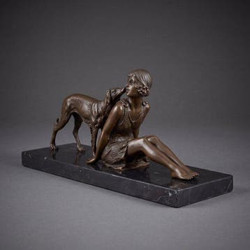 Beeld, Exclusief bronzen sculptuur (29 cm) van vrouw met