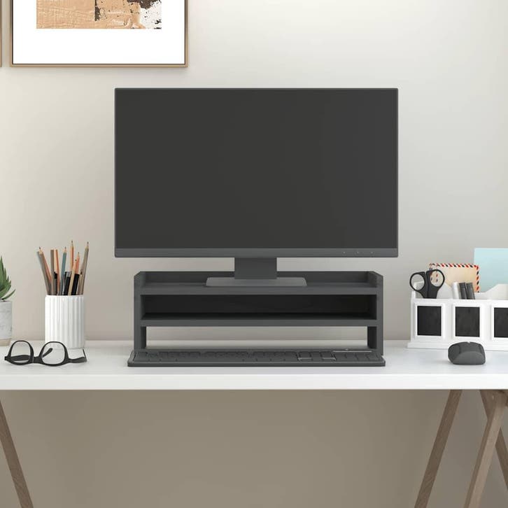 vidaXL Monitorstandaard 50x24x16 cm massief grenenhout grijs, Computers en Software, Overige Computers en Software, Nieuw, Verzenden