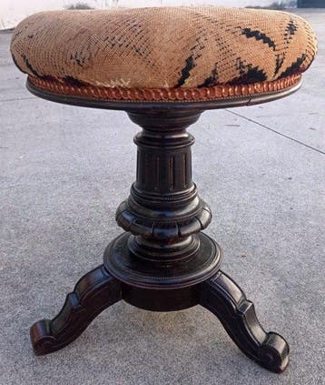 Tabouret - Bois, Textile, Fer - Pivotant ancien