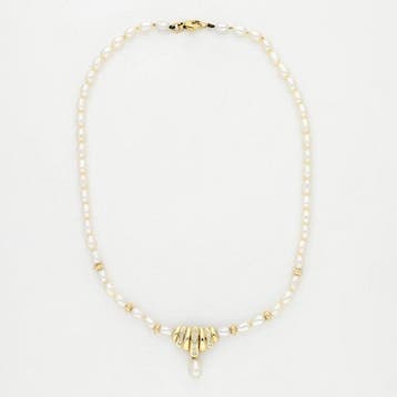 Collier - 14 carats Or jaune - Diamant - Parel, Handtassen en Accessoires, Kettingen, Nieuw